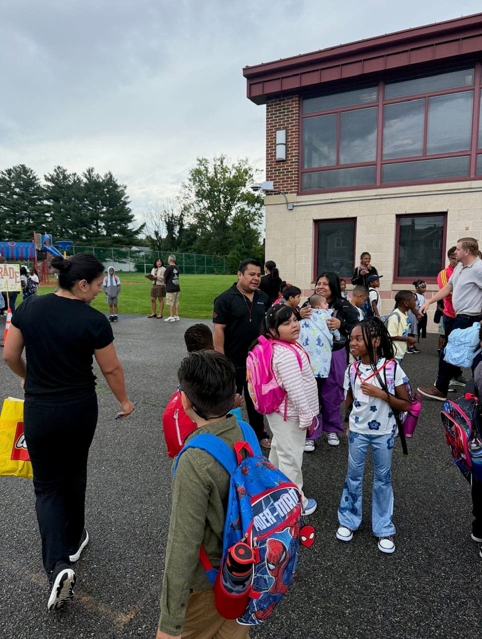 Students, families and staff gather at Grover Cleveland School on the first day of the 2026-27 school year.