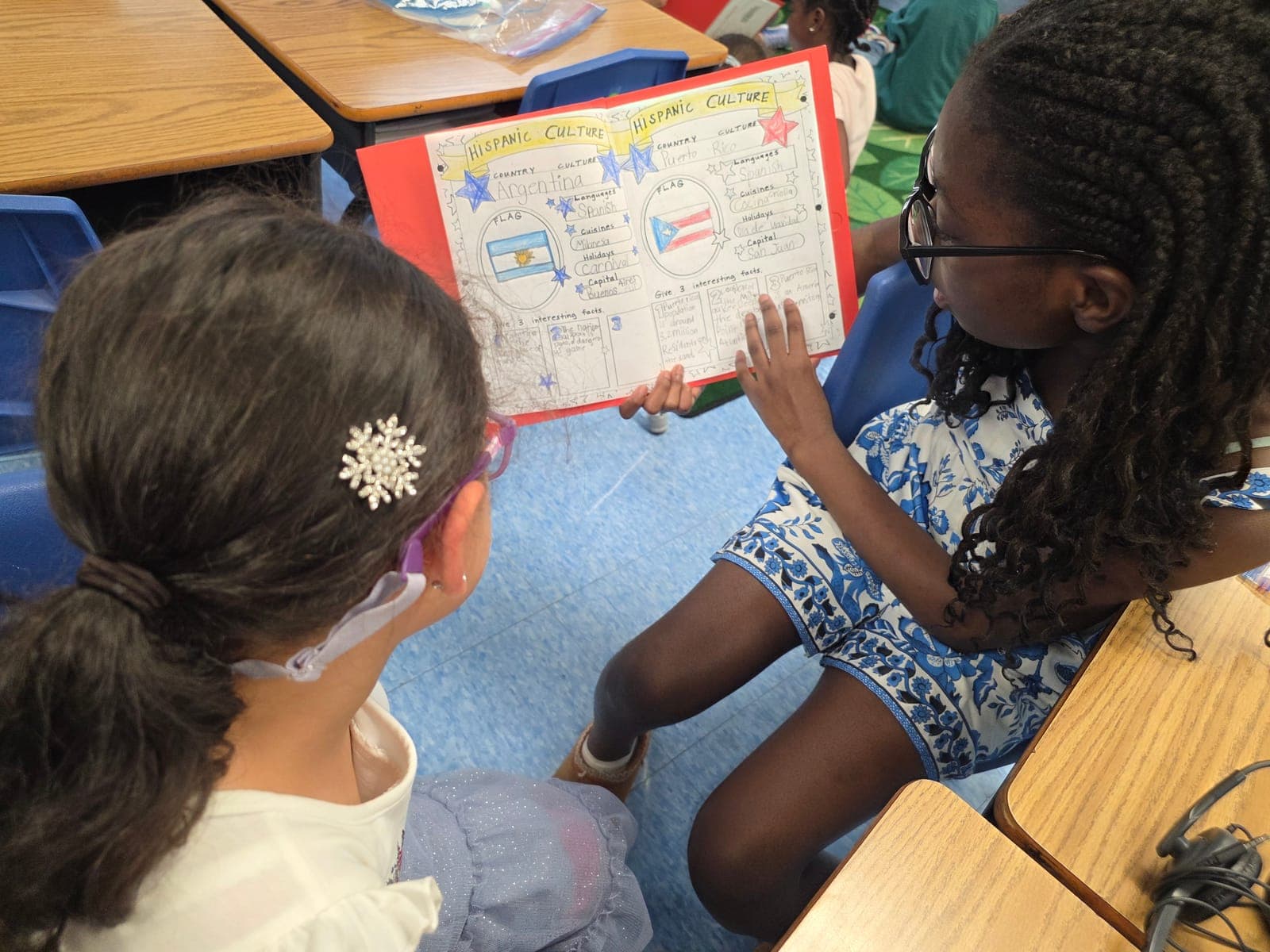 Madison Elementary students share their work during a Hispanic Heritage Month activity.