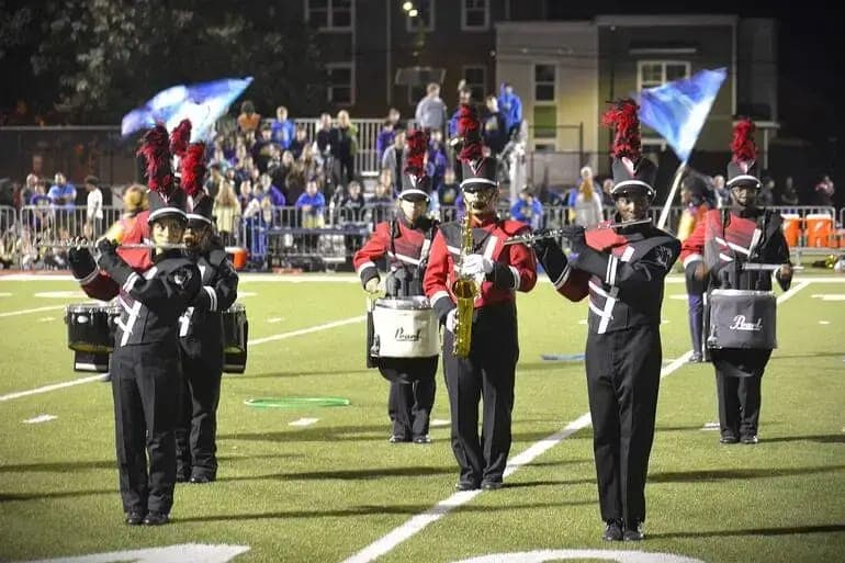 Rahway High School marching band members perform their “iBand” halftime show.