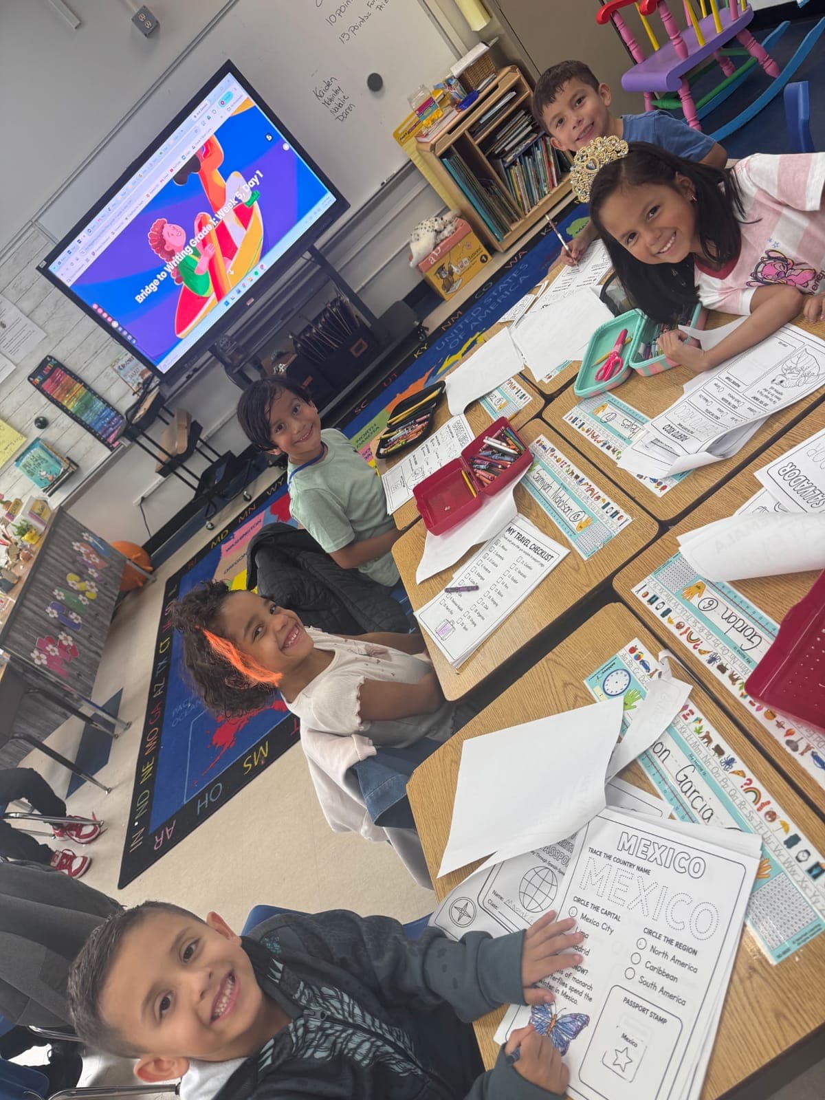 Roosevelt Elementary School first graders explore Hispanic heritage through classroom activities and “passport books.”